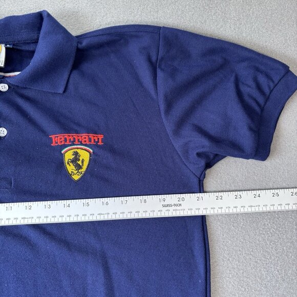 Vintage FERRARI Blue Polo Shirt Mens L Prancing Horse patches F-1 Chevron Shell - Picture 6 of 12